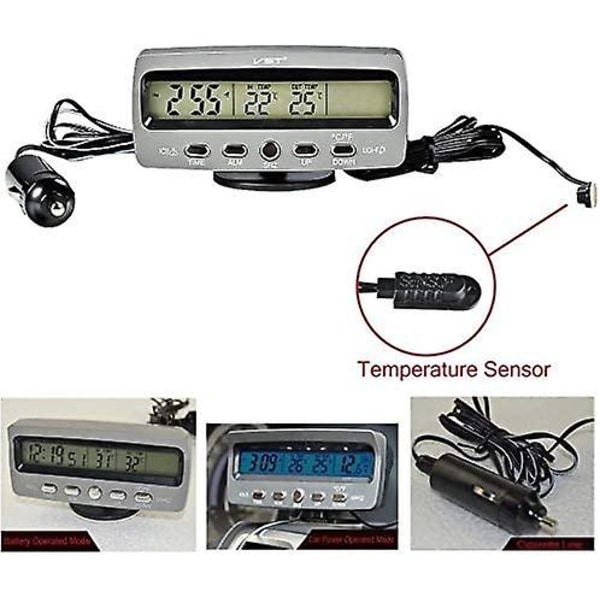 Ny, lämplig 4 i 1 bil auto LCD-spänning Temperaturdetektor Digital Display Termometer Kontroll väckarklocka