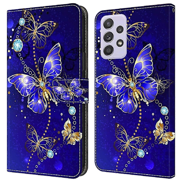 Wallet Case til Samsung Galaxy A52 4G/5G/A52s 5G, PU Læder Stand 3D Mønster Print Telefon Cover Multicolor Diamond Butterfly