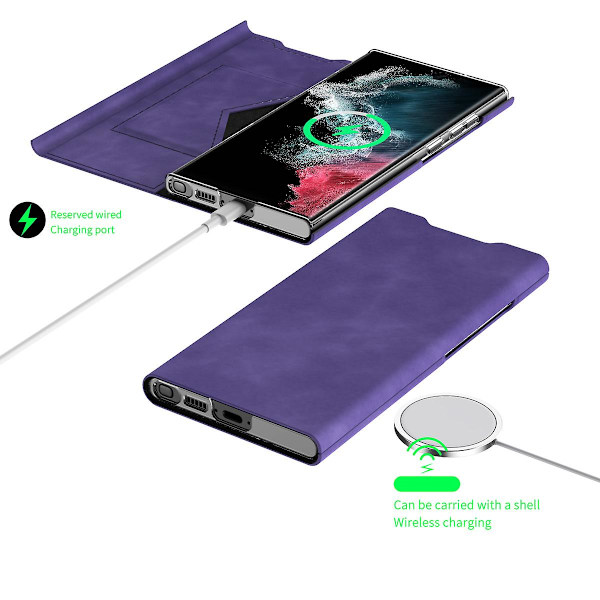 För Samsung Galaxy S24 Ultra Case Nappa Texture Stand Korthållare Mobiltelefon Cover Purple