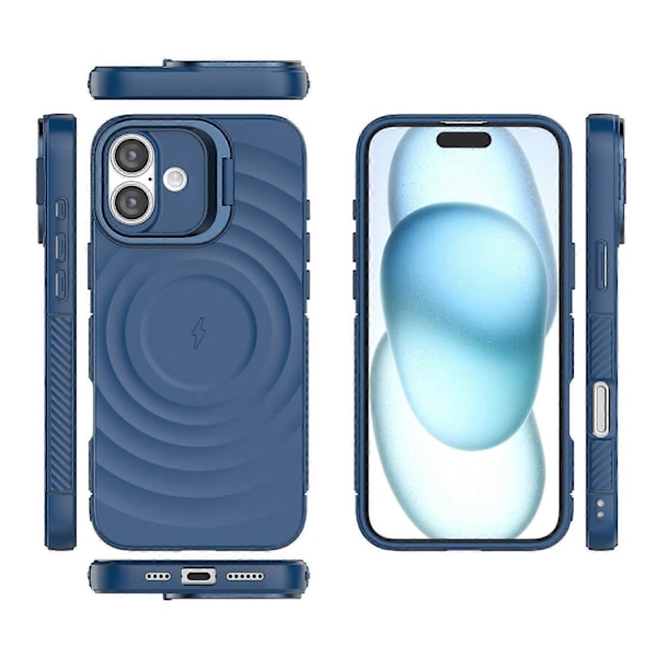 Magnetisk PC-etui med støttefod og bølgemønster i TPU til iPhone 16 Plus - Grå Multicolor Blue