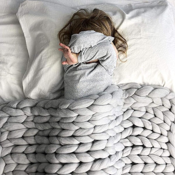 Ny Chunky Knit håndstrikket pledd, stort strikket ullteppe, seng T