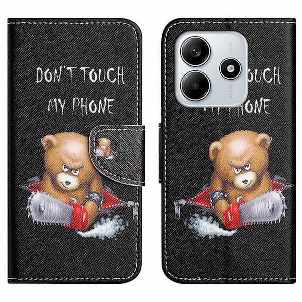 Til Xiaomi Redmi Note 14 4G Etui Mønstertryk Kryds Tekstur Læder Telefon Cover Multicolor Bear