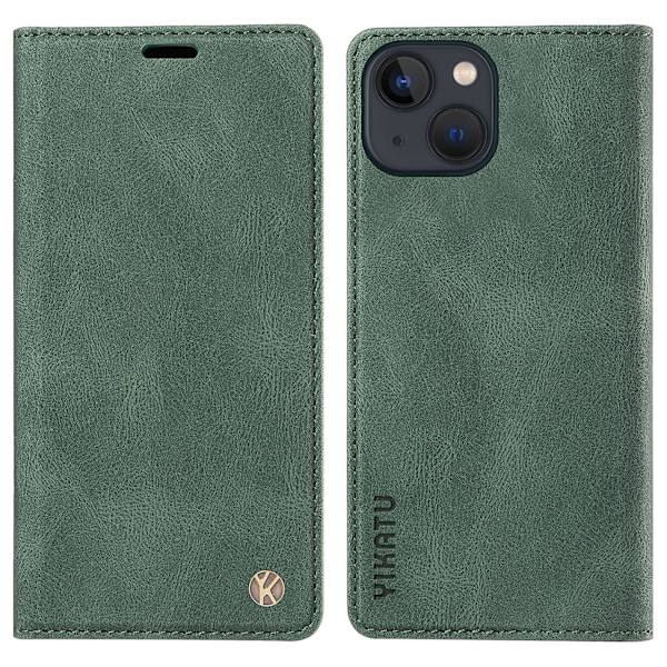 Skin-touch case för Iphone 15 Plus Pu läder plånboksställ Cover Green