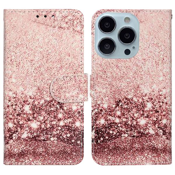 För Iphone 15 Pro Plånboksställ Pu Läder Phone case Mönster Utskrift Anti-dropp cover Rose Gold