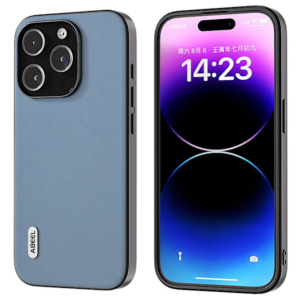 IPhone 15 Pro naarmuuntumaton puhelinkotelo, teksturoidulla PU-nahalla + TPU-puhelinkuori Blue