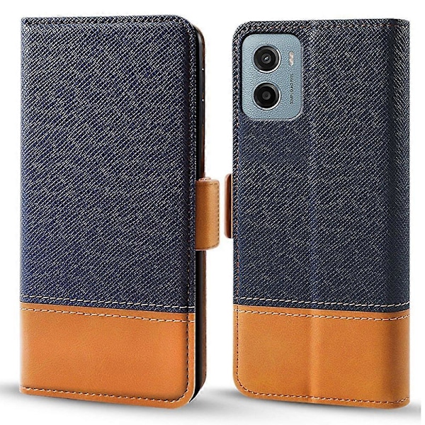 Til Motorola Moto E15 4G/G05 4G Etui Farvesplejsning PU Læderpung Telefoncover Multicolor Blue