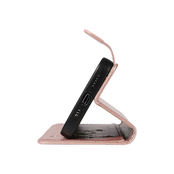 Til Samsung Galaxy A35 5G PU Læder Etuier Blomstermønster Pung Stativ Telefon Cover med Rem Multicolor Rose Gold