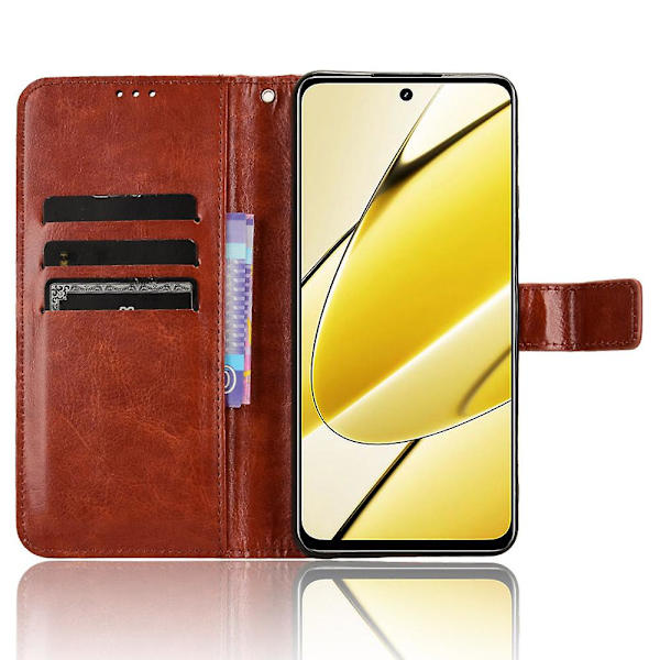 Pu-nahkakotelo Realme 11x 5g -puhelimelle, lompakko Crazy Horse -kuvioinen jalustallinen puhelinkotelo Brown
