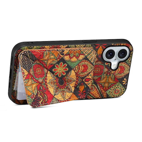Fodral till iPhone 16 med Korthållare Blomdesign Läder Telefonskal Ställ Multicolor Style C