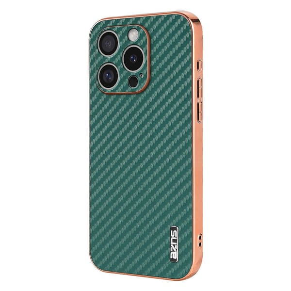 AZNS Etui til iPhone 16 Pro Elektroplettering Kulfibertekstur PU+TPU Telefoncover Multicolor Style C