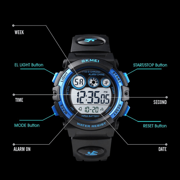 Skmei 1451 Led Digital Luminous Electronic Children Watch 1451 (transparent rosablå) Black Shell Blue Circle