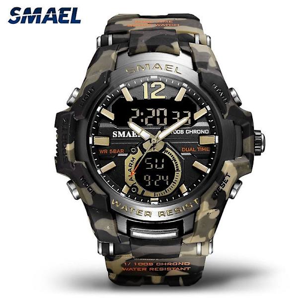 Smael Sport Digitala klockor För Män Army Kamouflage Simning Armbandsur Väckarklocka Kalender Led Bakgrundsbelysning Dual Time Watch 1805 Camo Khaki-Box