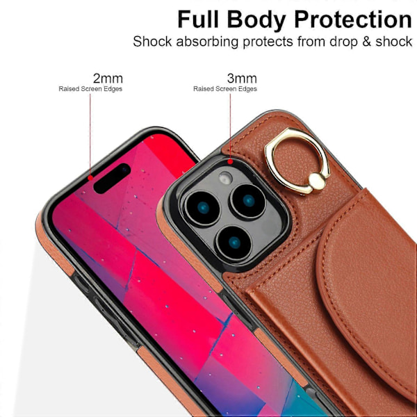 iPhone 16 Pro -kotelo RFID-suojauksella, lompakolla, jalustalla, nahka+TPU-puhelinkuori Multicolor Style A