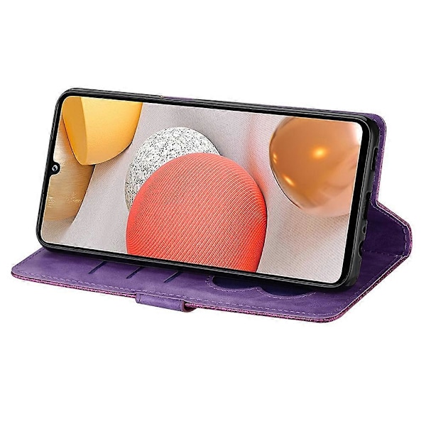Flash Powder Lynlåslommepung Flip Læder Telefon Cover med Rem til Samsung Galaxy A12 Multicolor Style C
