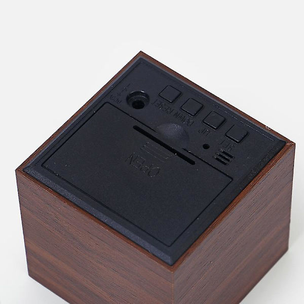 Træ Cube Led Alarm Stemmestyring Digitalt Skrivebord Sengelampe Ur Træ Hurtig Temperatur Brown