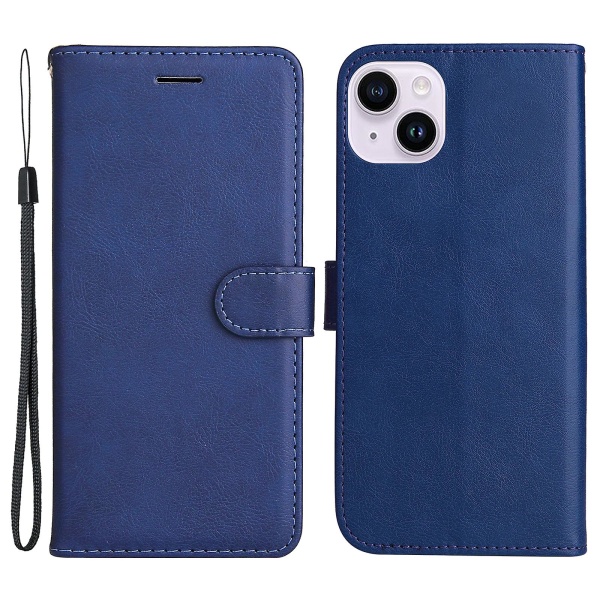 Case Pu Cover för Iphone 15 Plus, enfärgat phone case med plånboksställ Blue