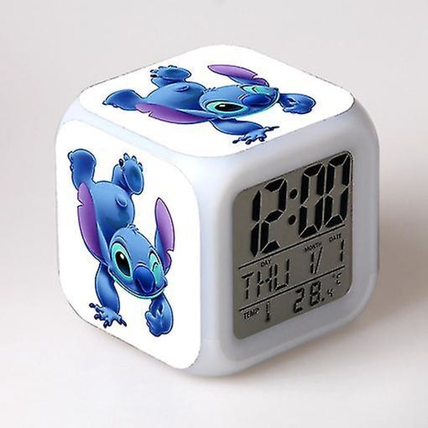 Stitch Vækkeur Stitch Børnegave Farverig Farveskiftende Firkantet Vækkeur Julegave Model 12