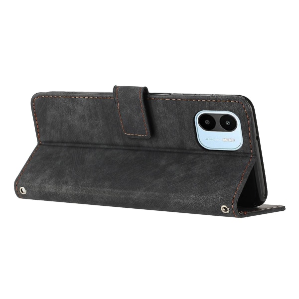 För Xiaomi Redmi A1 4g / A2 4g Skin-touch läder phone case linjer med tryckt stativ Cover Black