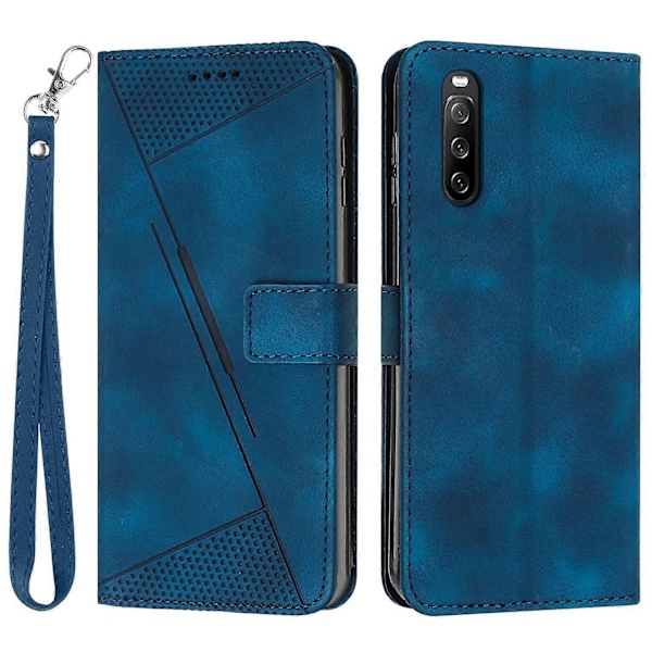 PU Læder Etui til Sony Xperia 10 V, Stand Wallet Trekant Præget Mobiltelefon Cover Multicolor Style C
