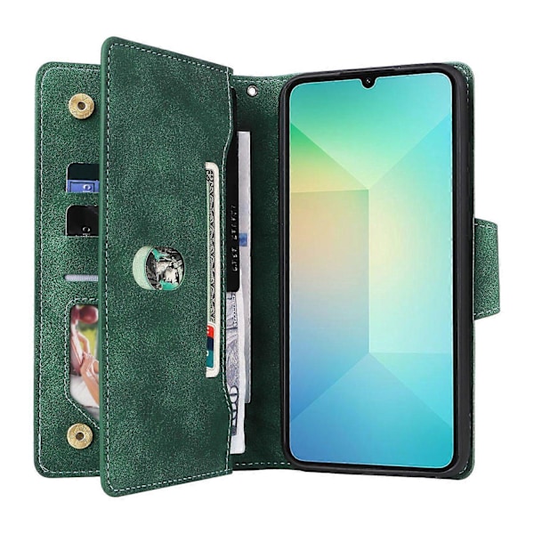 Til Samsung Galaxy A06 Etui Lynlås Pung Læder Støtteben Telefon Cover Nittedekor Multicolor Style D