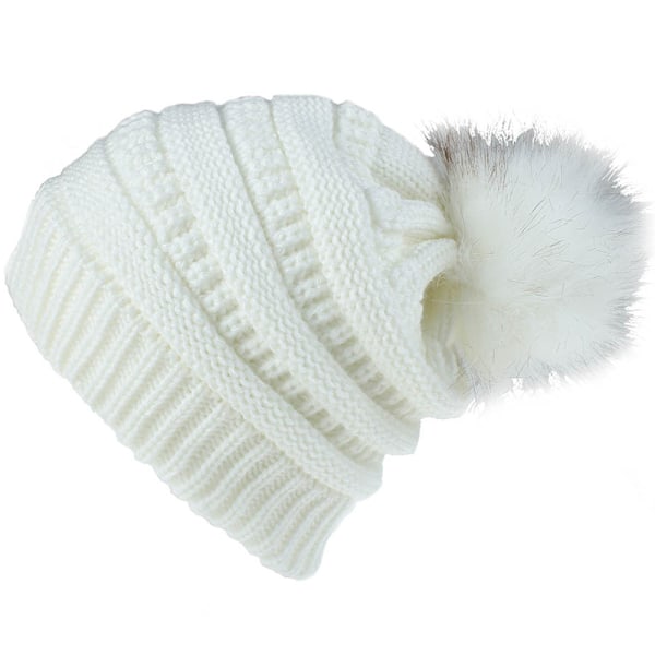 Fashion retro huvudbonad kvinnlig enfärgad ullboll stickad mössa white