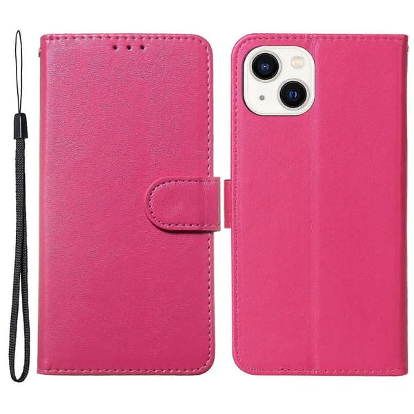 För iPhone 15 Anti-fall Enfärgad PU Läder Plånboksfodral Vikbart Ställ Mobilskal Multicolor Style E
