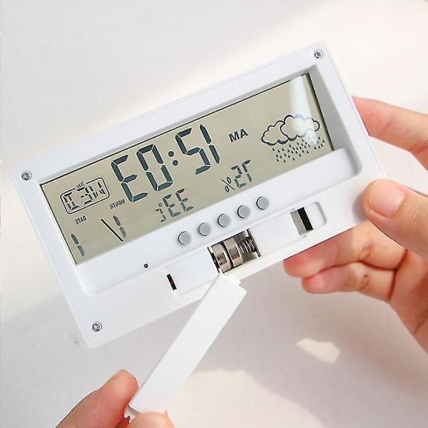 LCD Digital Vekkerklokke Smart Nattlys Vekkerklokke Tid Dato Temperatur Luftfuktighet Display Nattbords Batteridrevet Klokke (1 stk, Hvit)