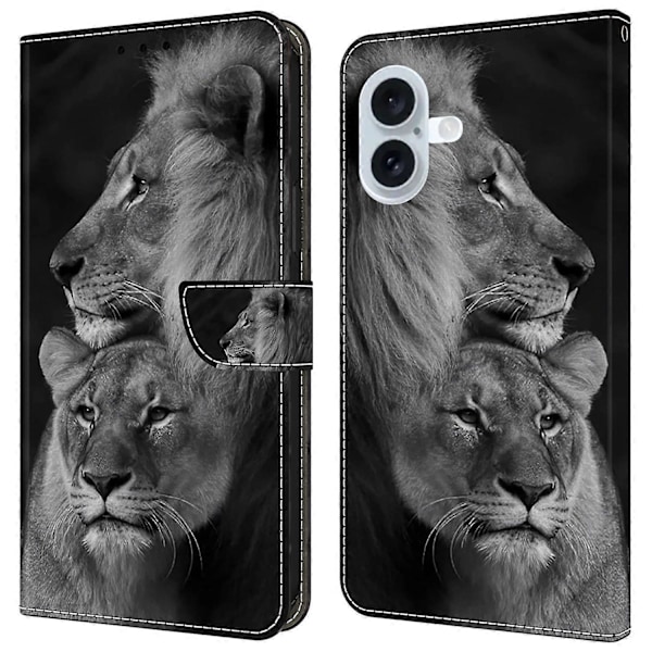 iPhone 16 Plus -lompakkokotelo magneettilukolla ja 3D-kuviollisella nahkapuhelinkuoressa Multicolor Style D