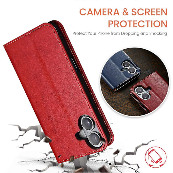 FIERRE SHANN Etui til iPhone 16 Plus PU Læder Flip Stand Wallet Telefon Cover Multicolor Style C