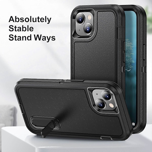 För iPhone 15 Plus PC+TPU Mobilskal Stöttåligt Anti-Fall Mobiltelefonskydd med Ställ Multicolor Style A
