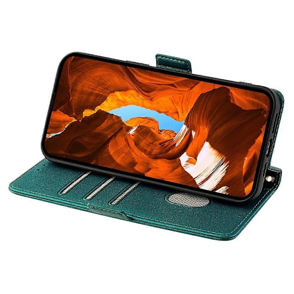 Læder Wallet Case med RFID-blokering og stativ til Realme GT 7 Pro 5G med håndrem - Multicolor Green