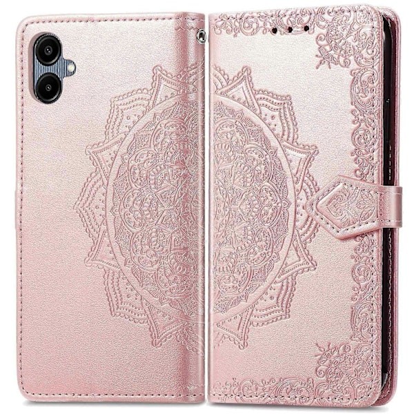 Til Samsung Galaxy A06 Etui Mandala Præget Design Læder Wallet Telefon Cover - Grå Multicolor Rose Gold
