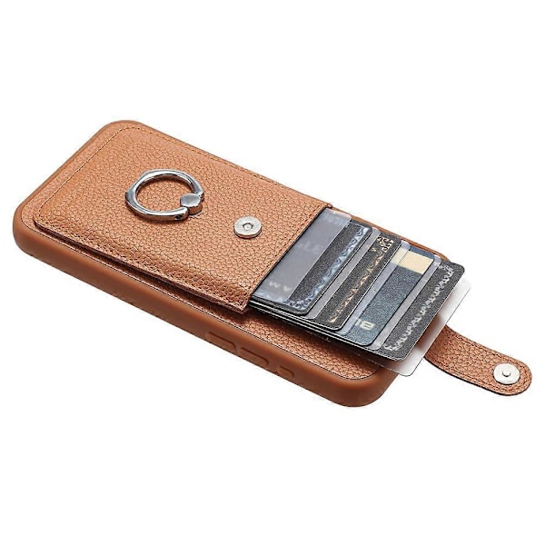 iPhone 15 Plus / 14 Plus -kotelo, korttipaikoilla, nahkainen takakansi ja rengastuki Multicolor Style D