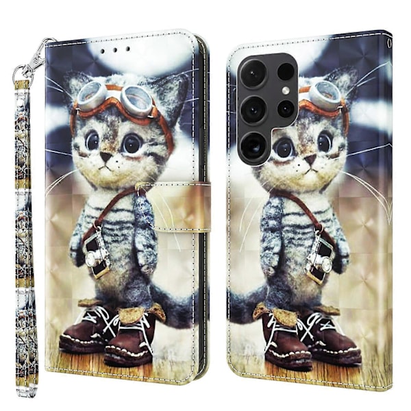 Samsung Galaxy S24 Ultra -kotelo 3D-kuviopainatuksella, nahkainen lompakkokotelo Multicolor Style E