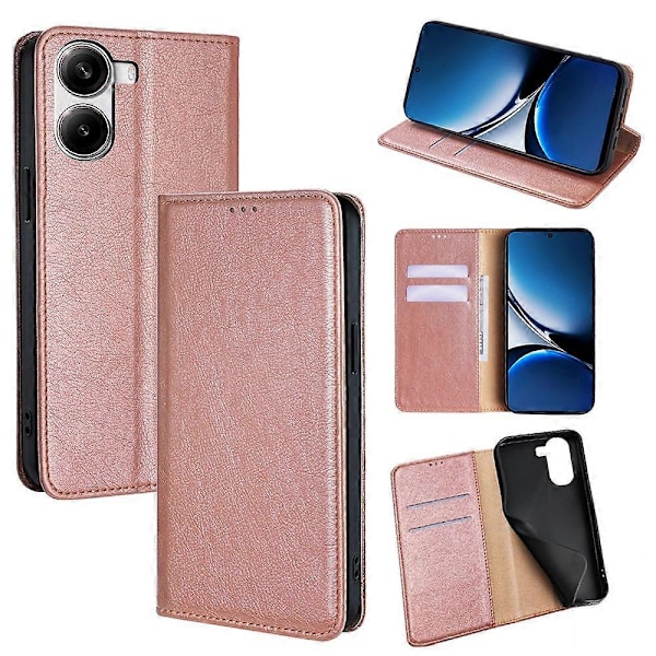Plånboksfodral för Xiaomi Redmi Turbo 4 5G/Poco X7 Pro 5G PU Läder Magnetisk Auto-Absorberande Telefonskal Multicolor Rose Gold