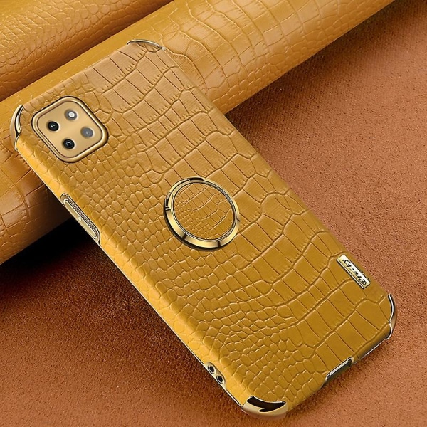 Samsung Galaxy A22 5g (EU-versio) krokotiilinnahkajäljitelmä PU-nahkapäällysteinen TPU-kotelo galvanoidulla sormuksella ja jalustalla Yellow