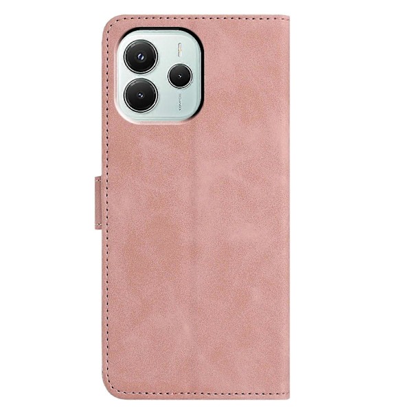 Fodral för Xiaomi Redmi Note 14 5G, fjärilsblomma tryckt PU-läder plånboksställ telefonskydd Multicolor Rose Gold