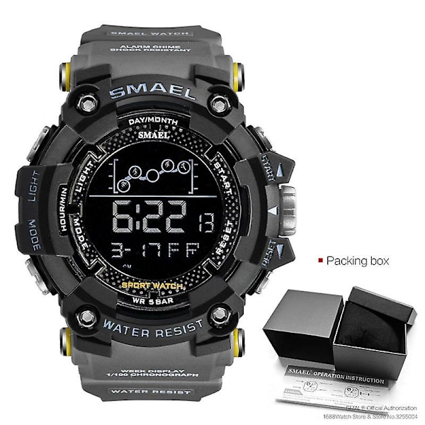 Smael Military Sports Digital Watch For Herr Vattentät Led Bakgrundsbelysning Armbandsur Vecka Datum Väckarklocka Relogio Reloj Gray-Box