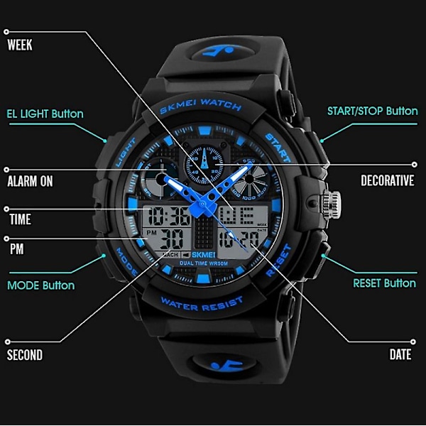 Skmei 1270 Men Vattentät Dual Display Digital Watch Gray