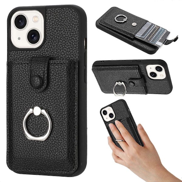 iPhone 15 Plus / 14 Plus -kotelo, korttipaikoilla, nahkainen takakansi ja rengastuki Multicolor Style B