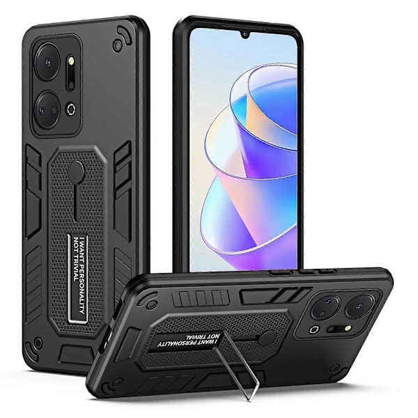 Honor X7a 4G Piilotettu Jalusta Puhelinkotelo TPU+PC Takakuori Sormirenkaalla ja Hihnalla Multicolor Style A