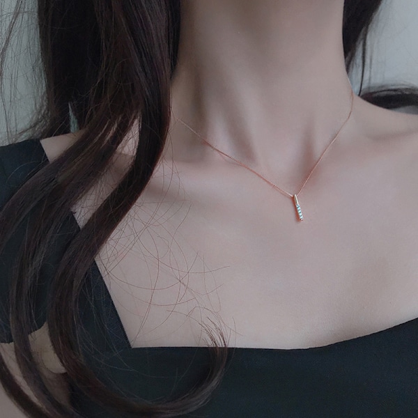 Dame Zircon Rektangulær Vedhæng Halskæde X115, 2 Farver rose gold