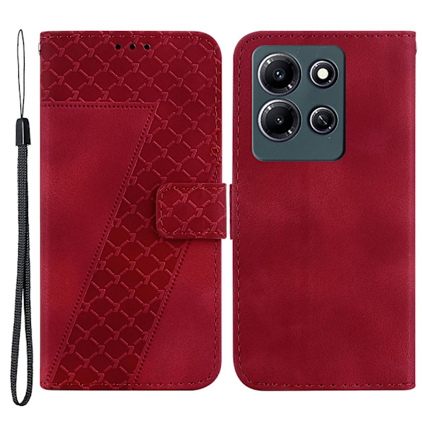 För Infinix Note 30i 4g Dammtät Pu-läder Phone case Ställ tryckt 7-formsmönster Flip Cover Red