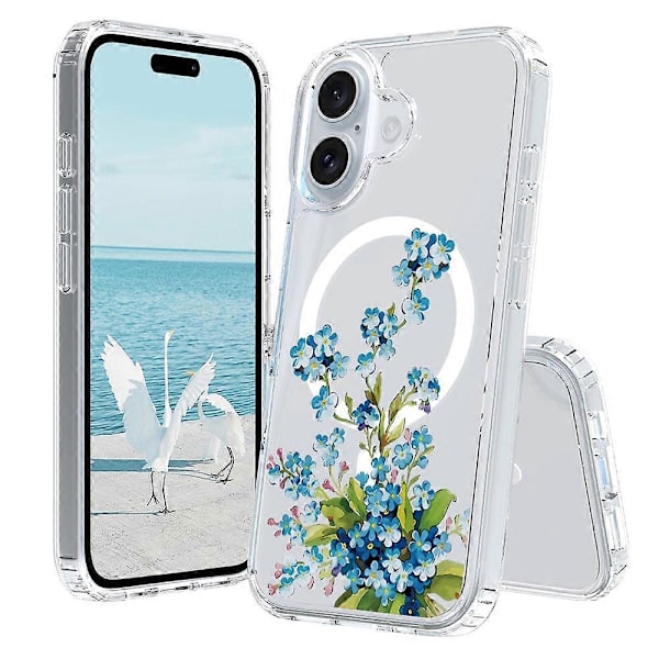 Deksel til iPhone 16 Plus Kompatibel med MagSafe Blomstermønster Trykk TPU+PC Telefondeksel - Stil G Multicolor Style C