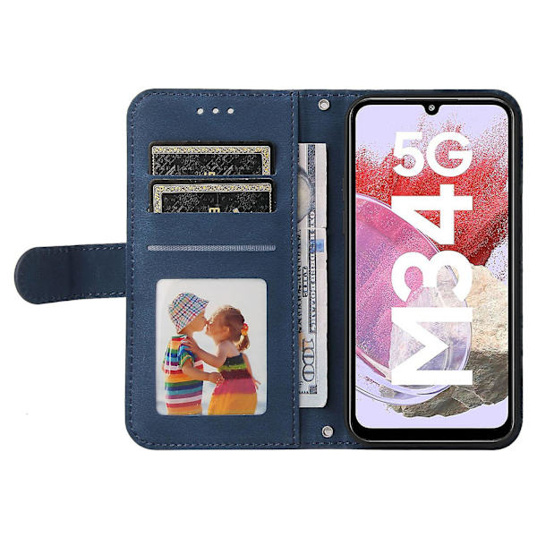 För Samsung Galaxy F34 5g/m34 5g Imprinted Lines Stand Cover Anti-drop Pu Läder Phone case Blue