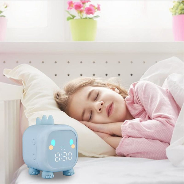 Digitalt vækkeur til børn, dinosaur-vækkeur med natlys, snooze, timer, temperatur, vækkeur til børn, soveværelse Blue