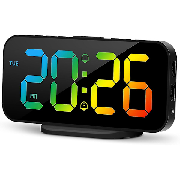 Digitalt Vækkeur med Dobbelte Alarmer, Spejl LED Vækkeure til Børneværelset, Justerbart Multicolor