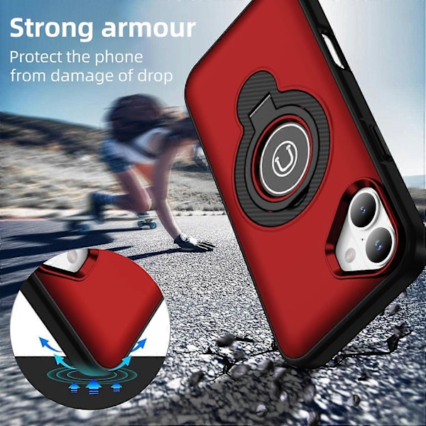 iPhone 16 Plus -kotelo TPU+PC Magneettinen autoteline puhelinkuori sormuksella Multicolor Red