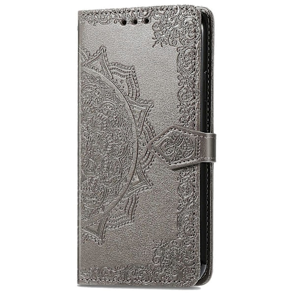 Til Samsung Galaxy A06 Etui Mandala Præget Design Læder Wallet Telefon Cover- Multicolor Grey