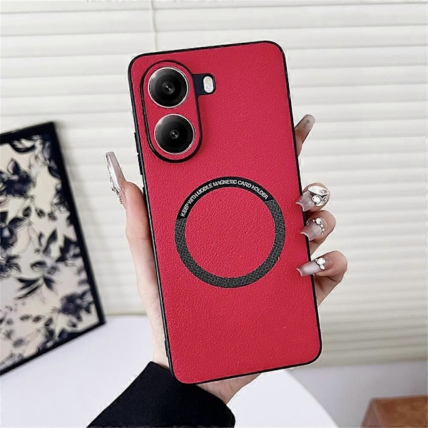 Skal för Xiaomi Poco X7 Pro 5G Anti-Drop PU Läder+TPU Fodral Kompatibelt med MagSafe Multicolor Red